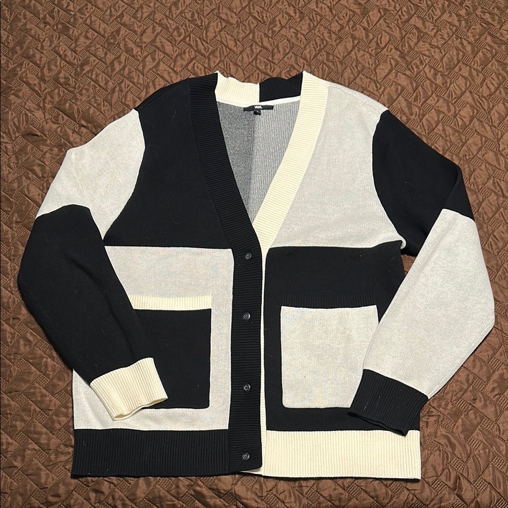 Vans Black and Cream Color-Blocked Cardigan Sweater NWOT